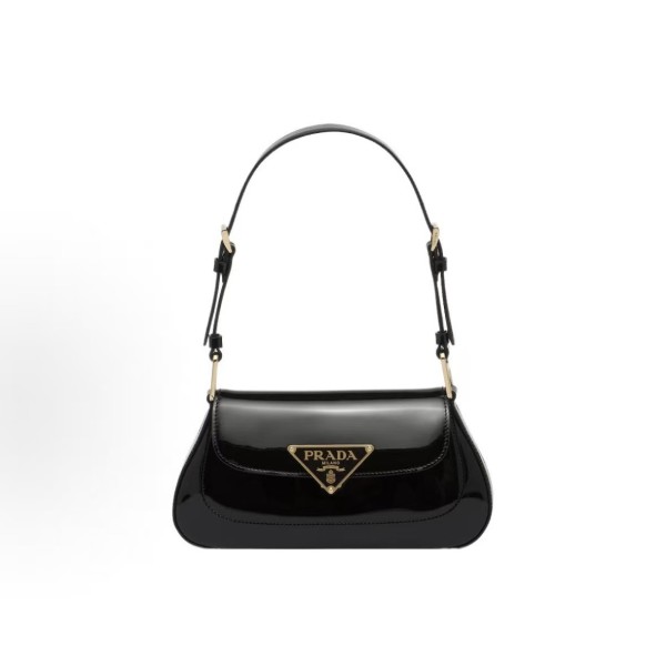 PRADA Enamel metal triangular logo clasp single-shoulder bag for women in black